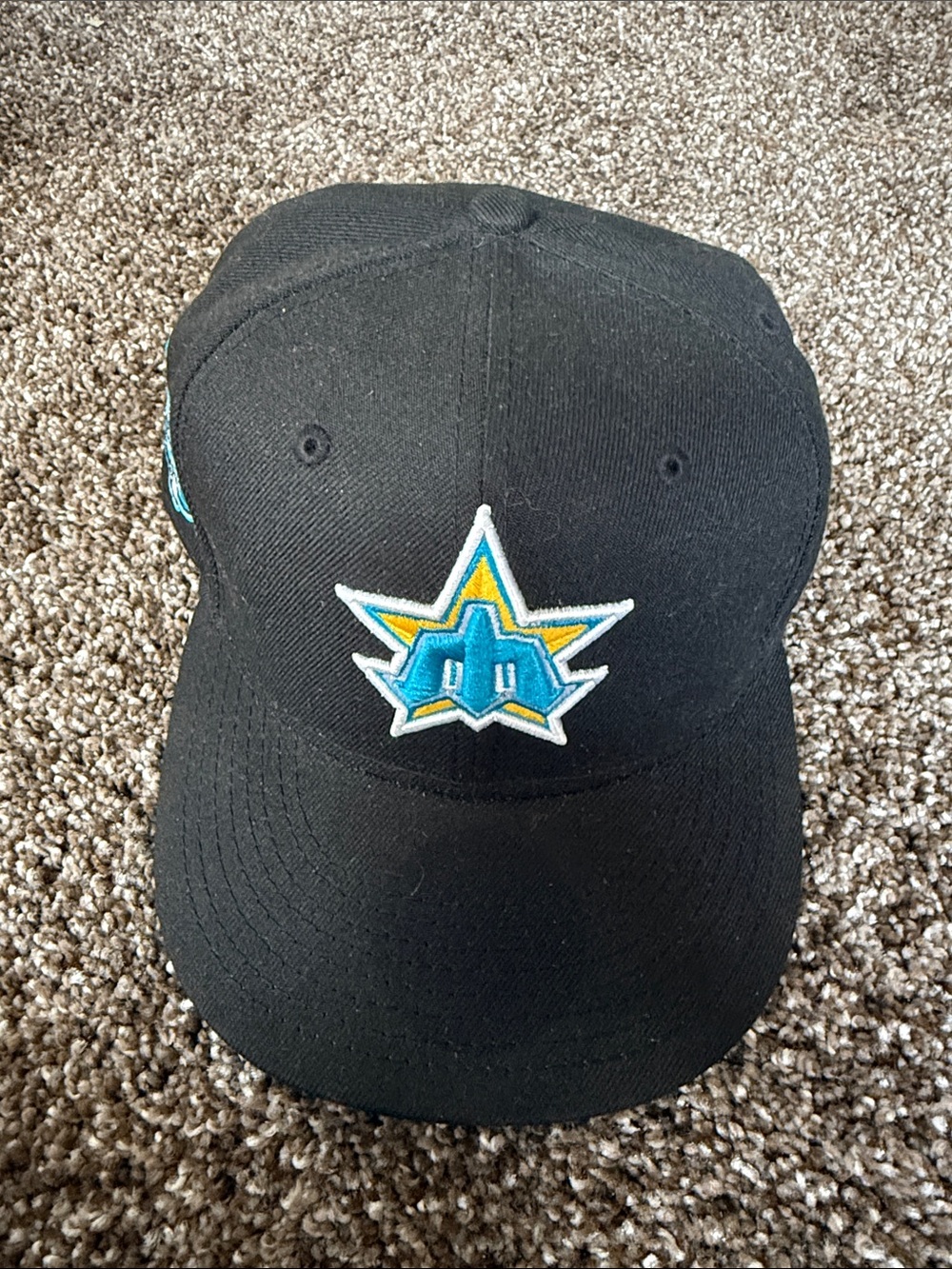 Black Snapback Hat with Teal & Yellow Star Logo